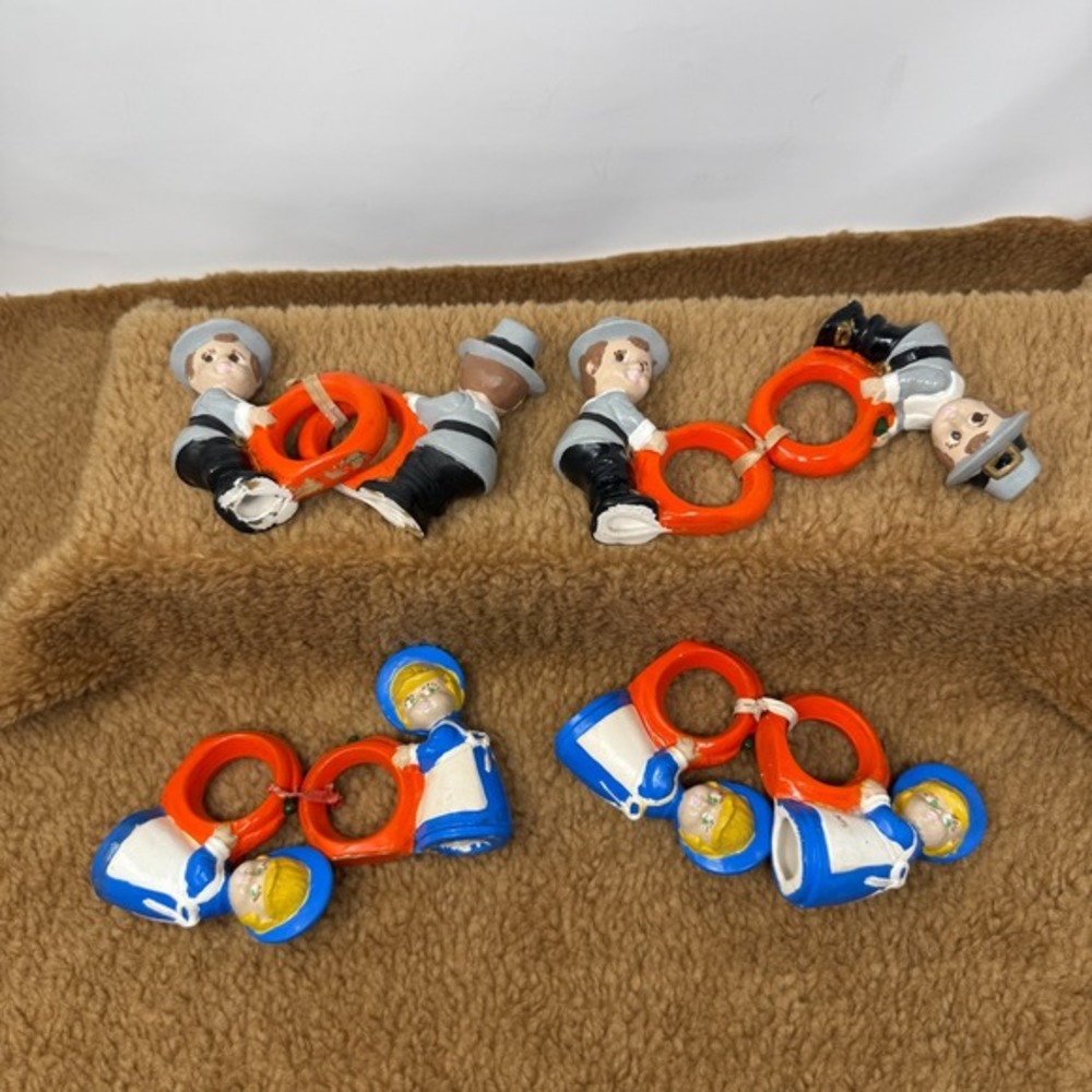 Lot of 8 Duncan Enterprises‎ Ceramic Pilgrim Napkin Ring Holders Thanksgiving
